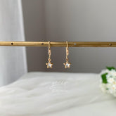 Tiny Star Ear Hooks, Starburst Earrings, Star Charm Everyday Earrings, Minimalist Hook Earrings